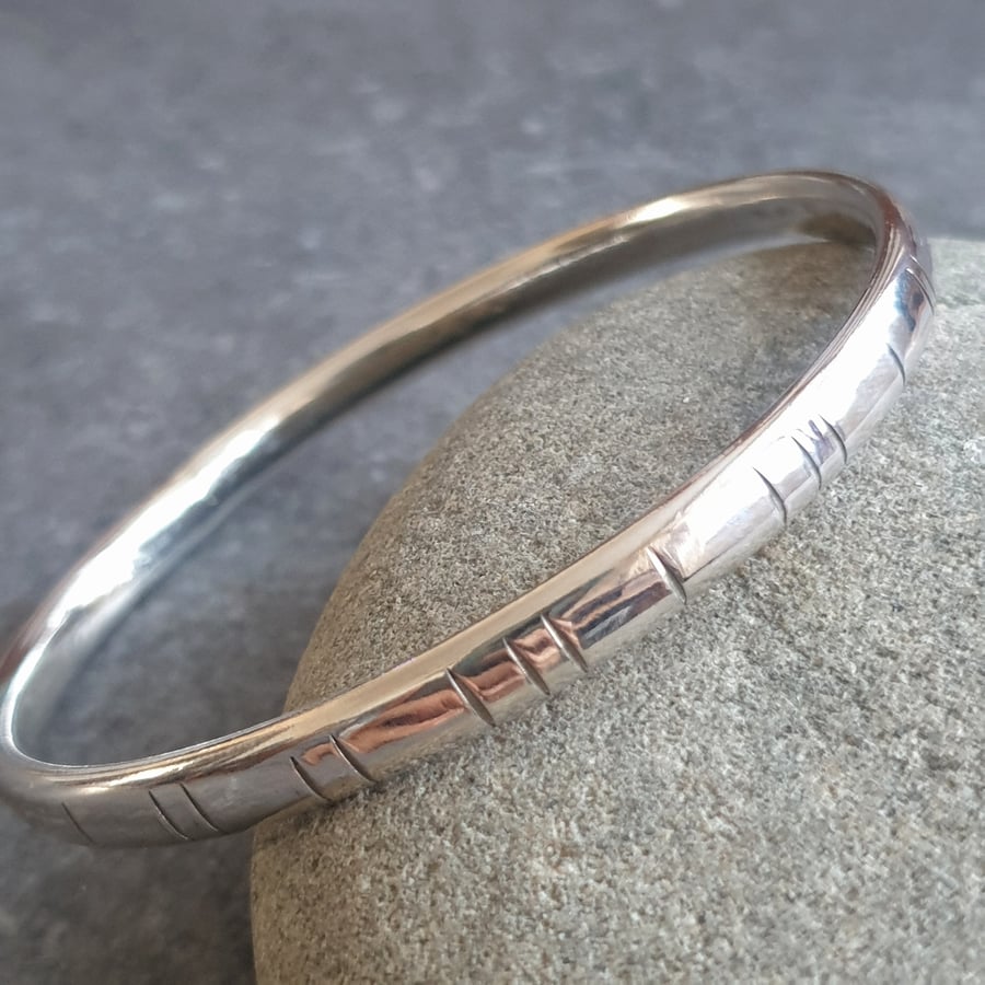 Chunky silver bangle, Heavy sterling silver bracelet, Statement jewellery