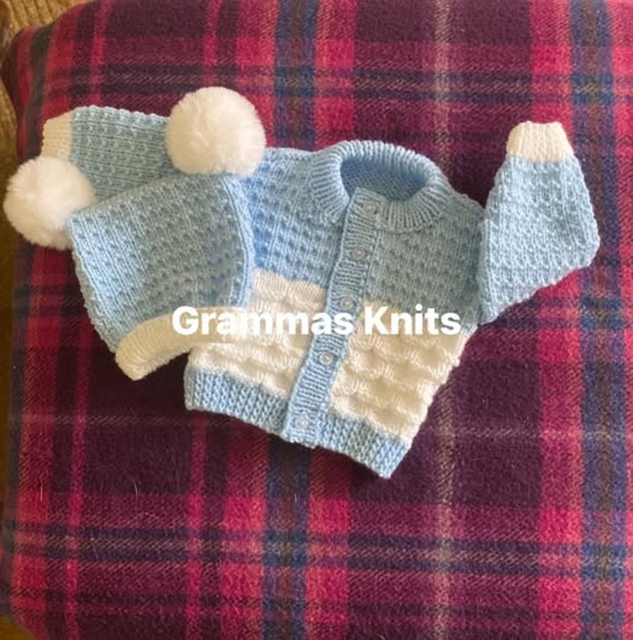 Baby boy's cardigan & hat set