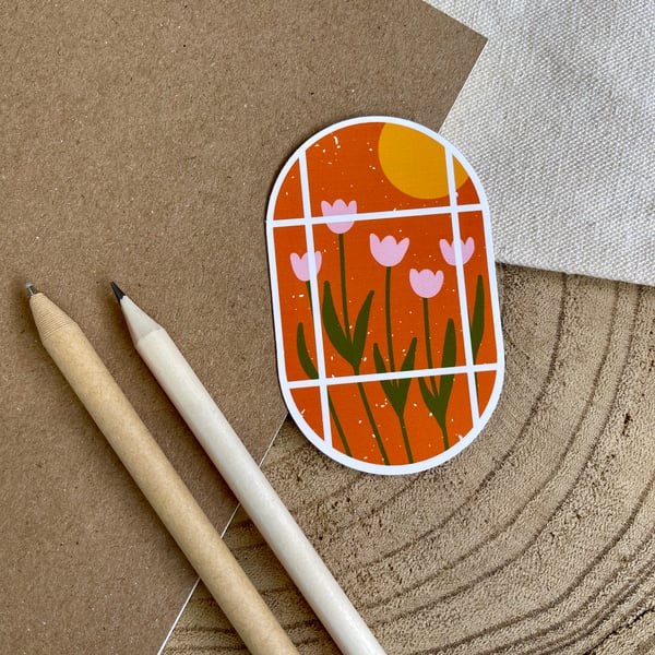Floral Sunset Window Matte Vinyl Large Sticker