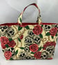 Skulls and roses tote bag, Gothic shopper, handmade in Sussex - Image 2
