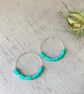 Turquoise coloured Heishi Bead Hoop Earrings, sterling silver - Image 1
