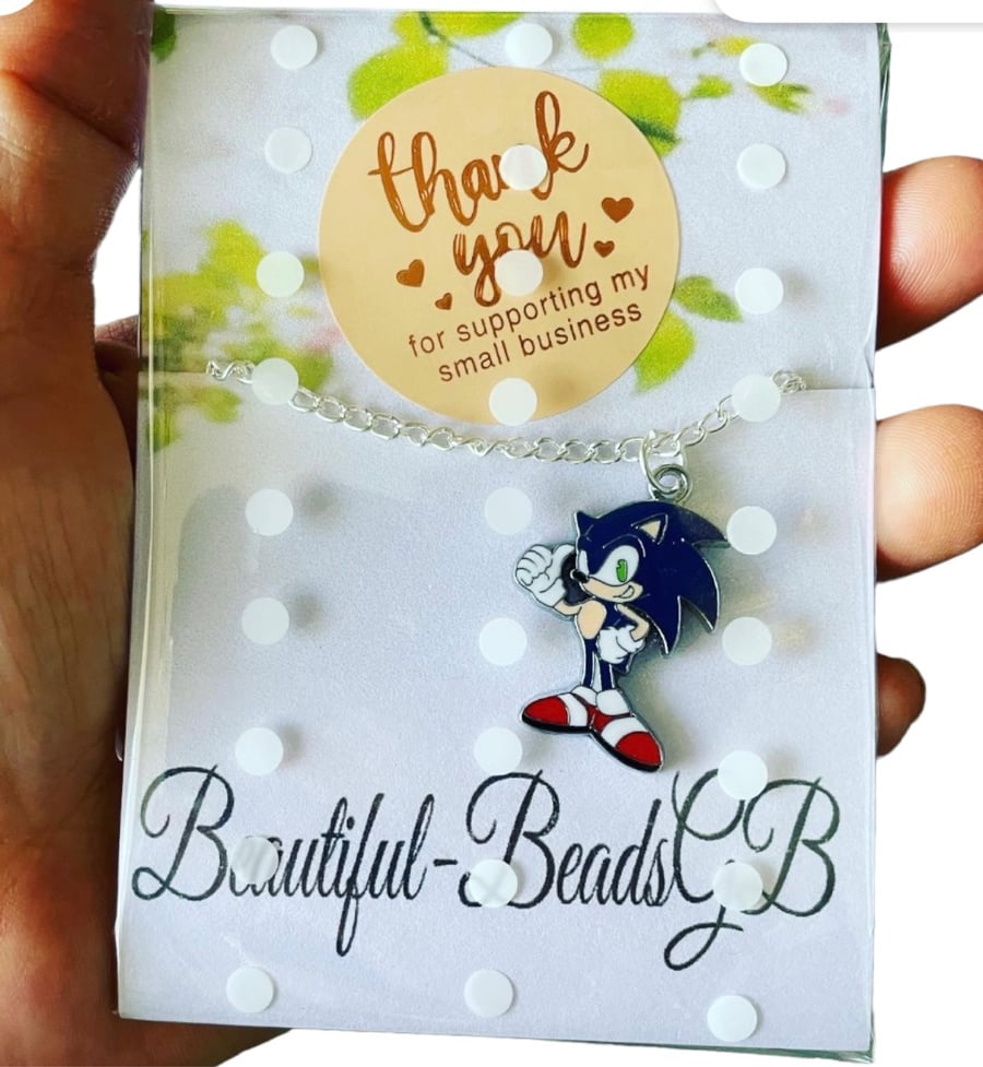Sonic hedgehog pendant charm necklace gift for toddler child adults silvertone 