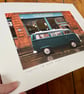 Classic VW Camper, Glasgow Signed Mounted Print FREE DELIVERY - Image 3