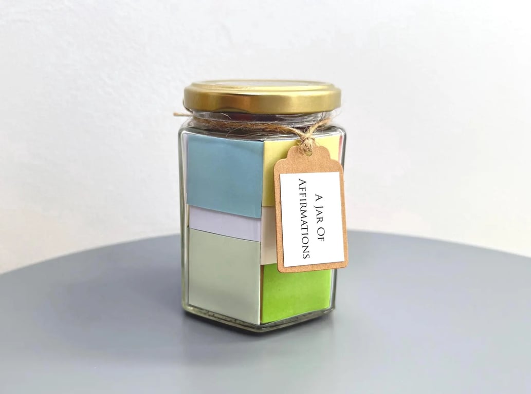 A Jar of Positive Affirmations, 50 Quotes, Wellness, Self Care, Mental Health 