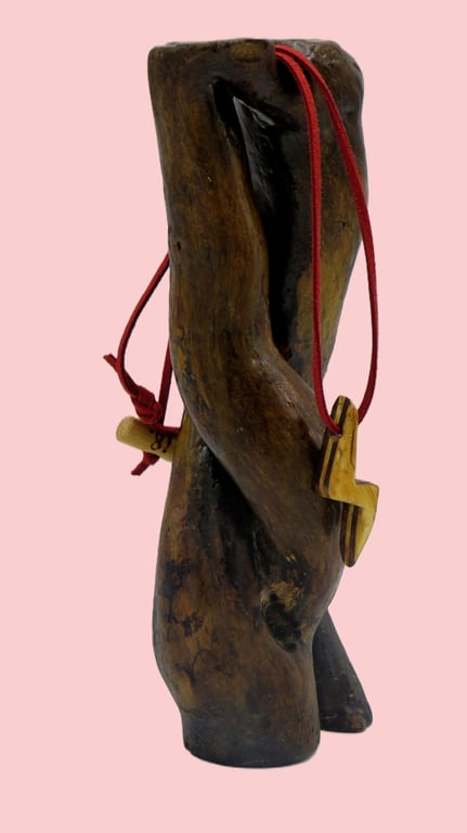 Handcarved Lightning Flash pendant: Black & White wood with Red necklace: 