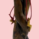 Handcarved Lightning Flash pendant: Black & White wood with Red necklace: 