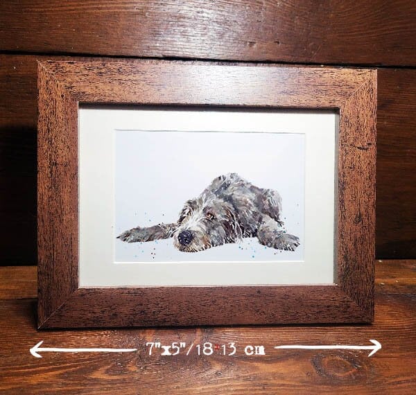 Irish Wolfhound" Watercolour Miniature Framed Print,(7"5"1813cm)Irish Wolfhound 