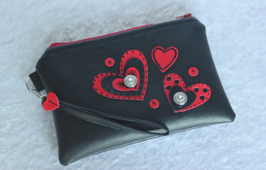 Black and Red Faux Leather Clutch Bag