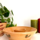 Ceramic, Christmas holly, chip and dip bowl, large, hand painted, party serving