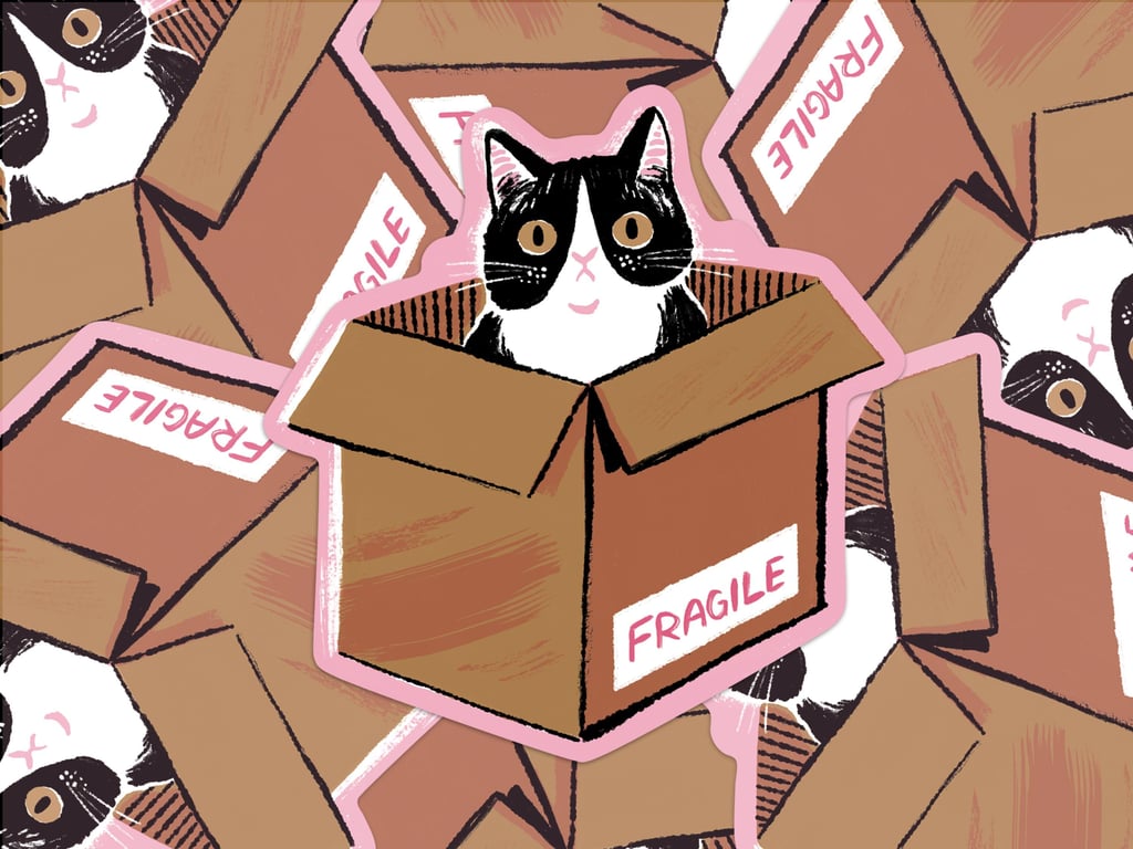 Cute Cat Recycled Paper Sticker Cats in Boxes 
