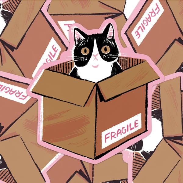 Cute Cat Recycled Paper Sticker Cats in Boxes 