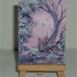 fantasy purple glitter aceo original art painting ( ref F 900 )