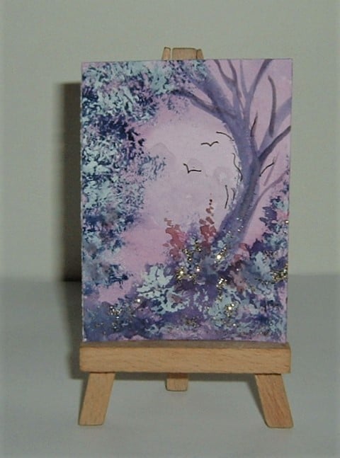 fantasy purple glitter aceo original art painting ( ref F 900 )