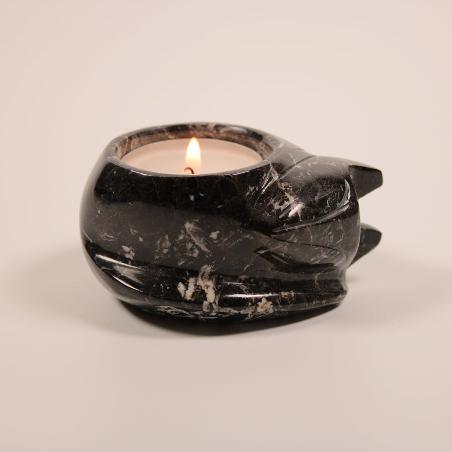 Black & White Cat Onyx Marble Tea Light Holders Cats Candle Holders Gift Tealigh