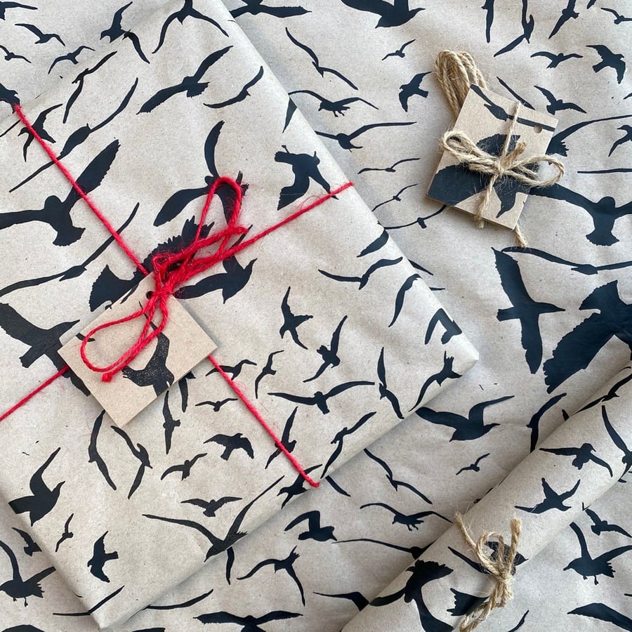Seagull wrapping paper. Hand Printed on 100% recycled Gift Wrapping. Wrapping Pa