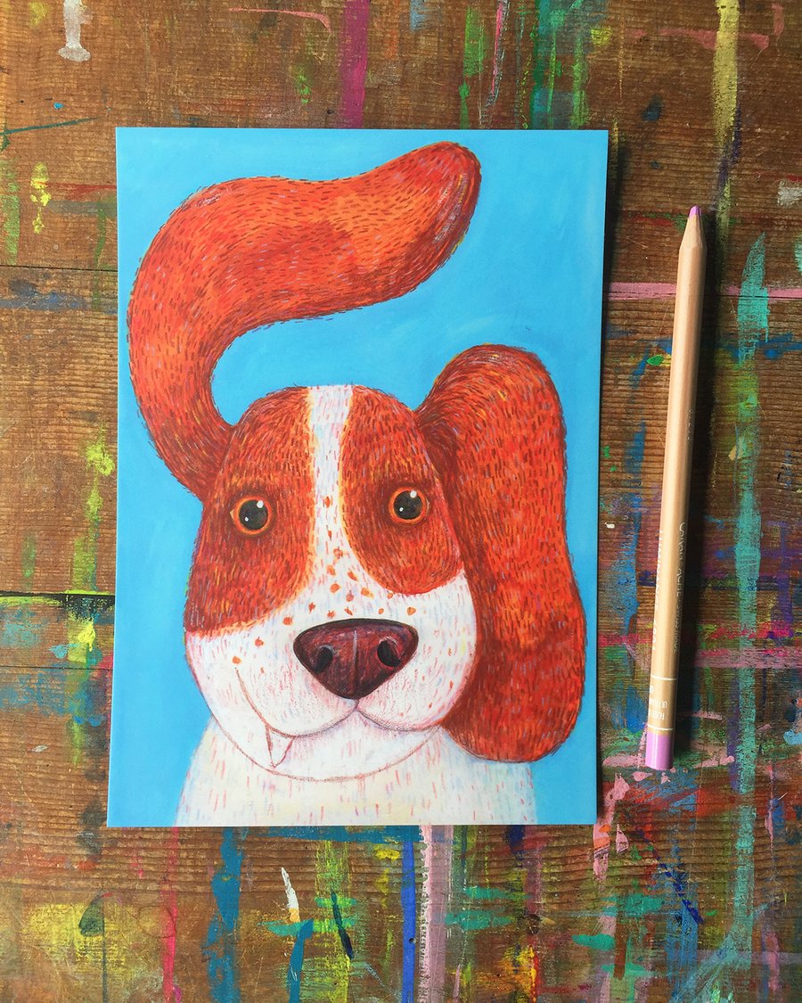 Happy Ears Dog A5 digital print by Jo Brown fun decor