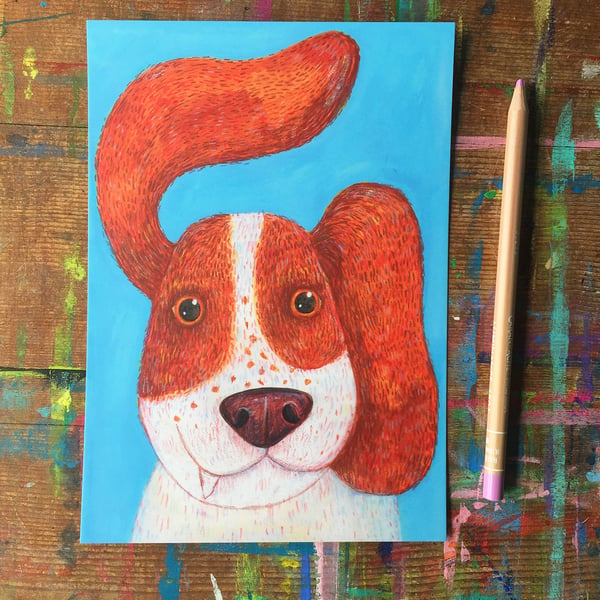 Happy Ears Dog A5 digital print by Jo Brown fun decor