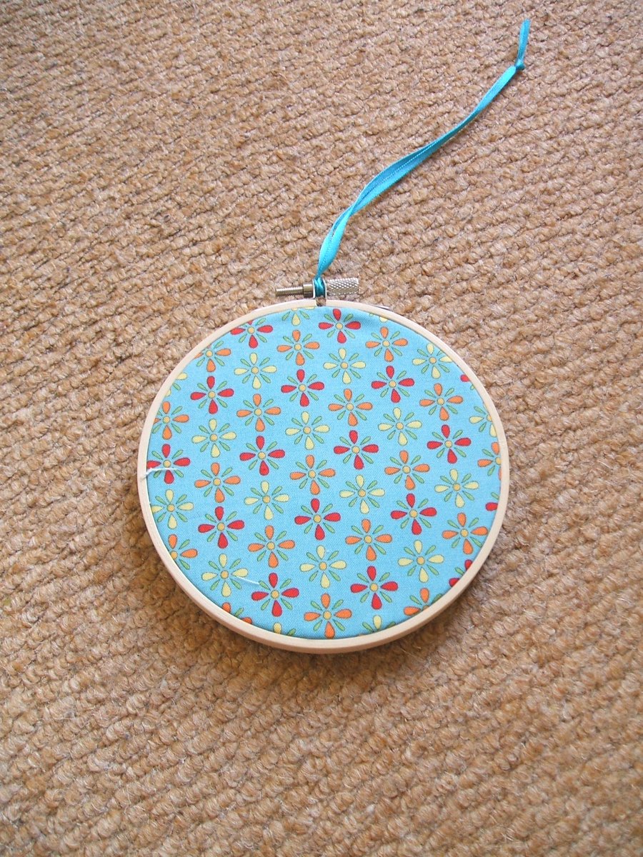 hoop picture - modern blue flower fabric