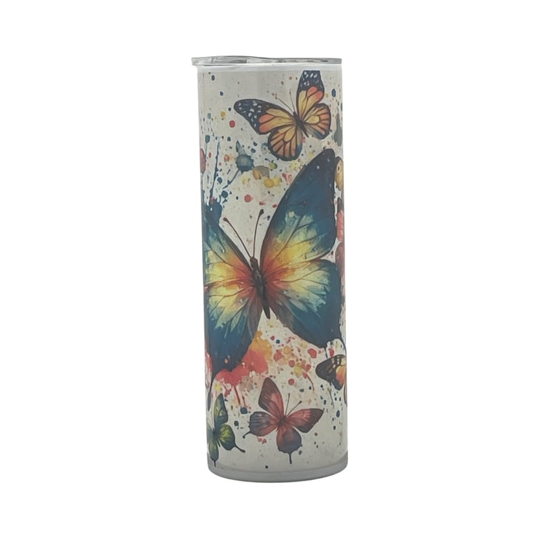 Bright Rainbow Butterfly & Flower Sparkle Tumbler