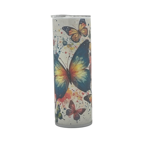 Bright Rainbow Butterfly & Flower Sparkle Tumbler