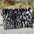 Leopard print faux fur zip pouch clutch bag