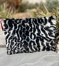 Leopard print faux fur zip pouch clutch bag
