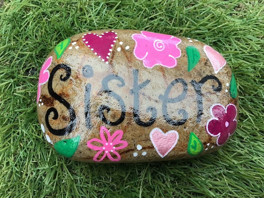 Hand Painted Pebble Stone Sister Memorial Garden Gift