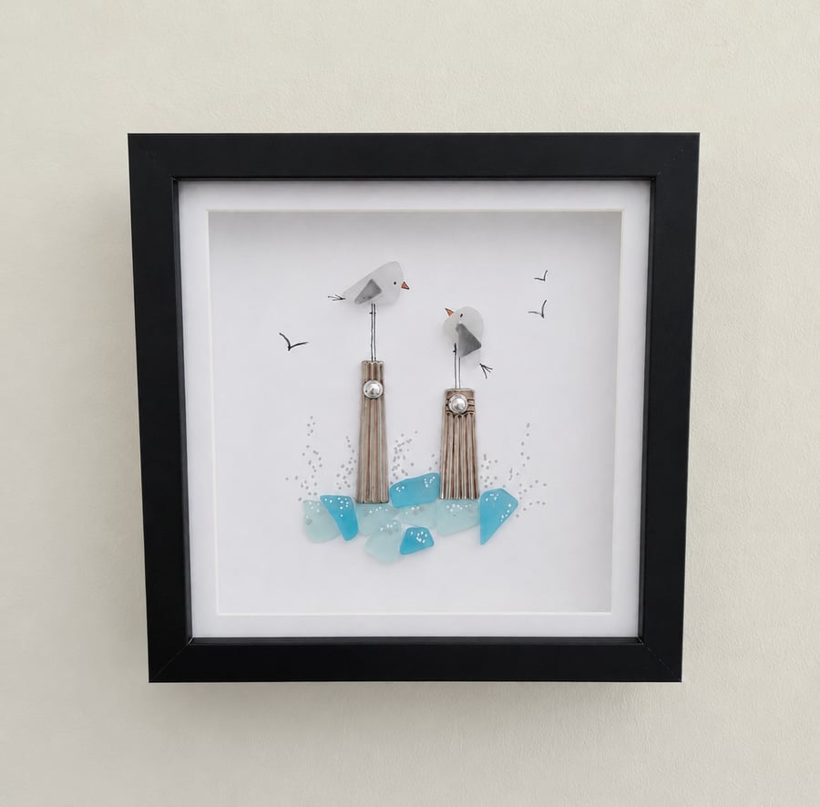Image of Handmade Sea Glass Birds Wall Art - Coastal Bird Decor