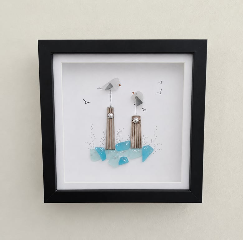 Handmade Sea Glass Birds Wall Art - Coastal Bird Decor