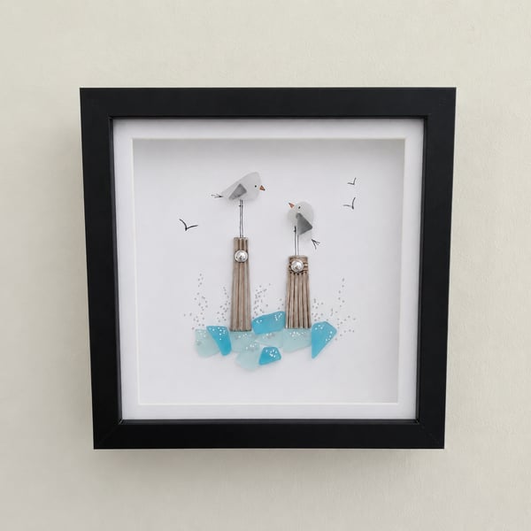 Handmade Sea Glass Birds Wall Art - Coastal Bird Decor