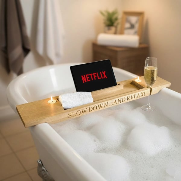 Personalised Oak Bath Bridge – Luxury Handmade Bath Tray