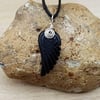 Black Obsidian angel wing pendant necklace. Unisex Reiki jewellery