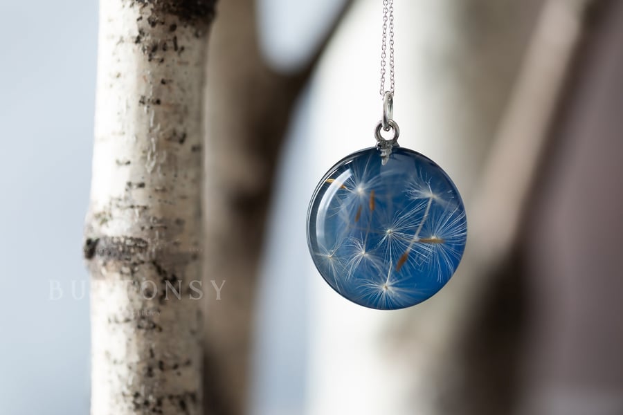 Dandelion Wish Pebble Necklace Midnight Dandelion Necklace Dandelion Pebble Dand