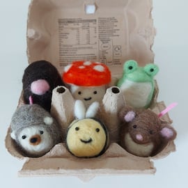 Box of 6 Needle Felted Animals and Creatures