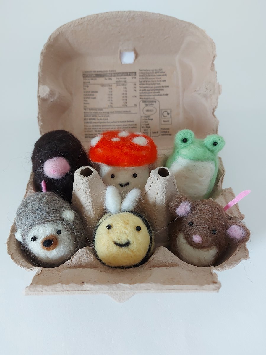 Box of 6 Needle Felted Animals and Creatures