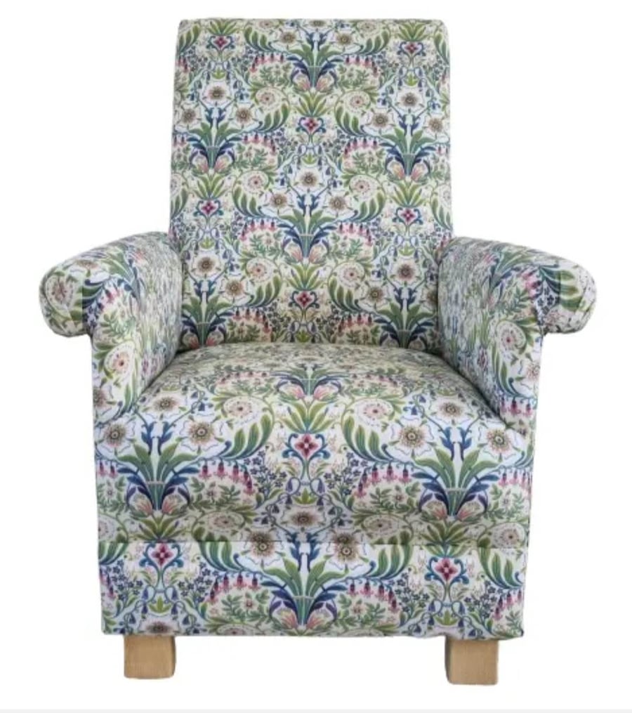 Adult Armchair Fryetts Molly Floral Fabric Chair Blue Green Accent Small White