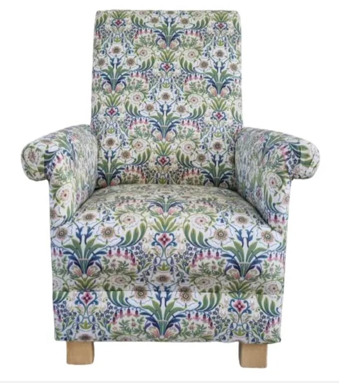 Adult Armchair Fryetts Molly Floral Fabric Chair Blue Green Accent Small White