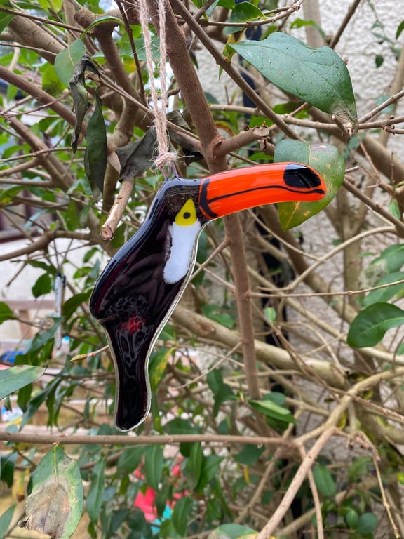 Fused Glass Birds, TOUCAN bird lover gift, Tropical Bird, hanging bird
