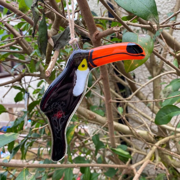 Fused Glass Birds, TOUCAN bird lover gift, Tropical Bird, hanging bird