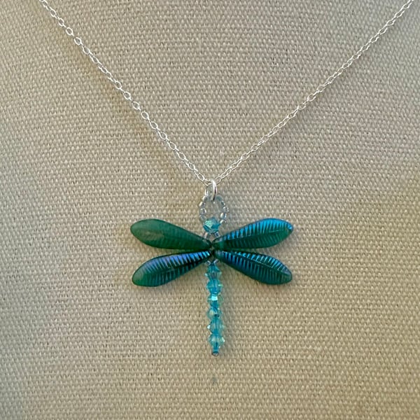 Dragonfly Necklace - Sapphire Matt Laser Feather