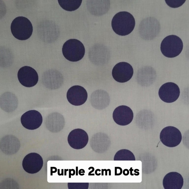 1 Metre Purple 2cm Polka Dots Lightweight Poycotton Fabric 1.12m Wide