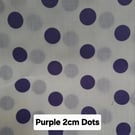 1 Metre Purple 2cm Polka Dots Lightweight Poycotton Fabric 1.12m Wide