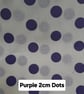 1 Metre Purple Polka Dots Lightweight Poycotton Fabric 1.12m Wide