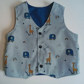 Waistcoat, age 6-9 mths, Boys waistcoat, giraffes, elephant, Babies and Children