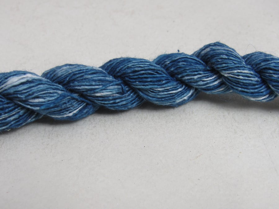 40m Natural Indigo Dye Blue Bourette Noil Silk Single Ply Thread