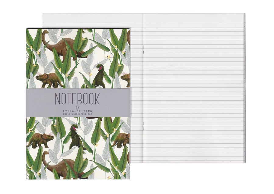 Lined Pages A5 Notebook - Dinosaur Jungle Cream
