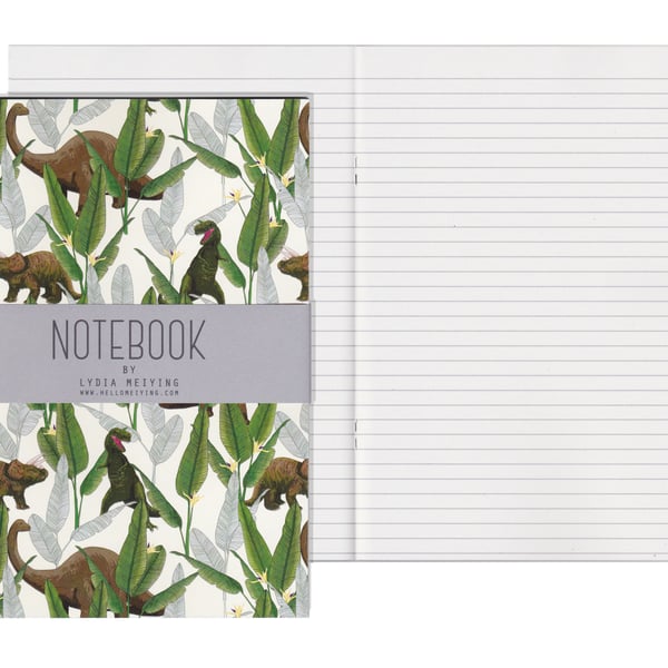 Lined Pages A5 Notebook - Dinosaur Jungle Cream