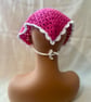 Handmade Hot Pink & White Crochet Triangle Bandana Headscarf 