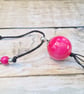 Large stylish boho wooden pendant necklace (pink and silver) - Image 3