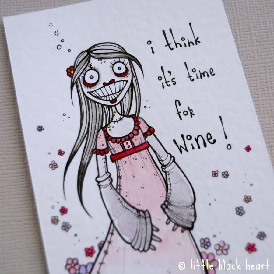 wine zombie - original aceo
